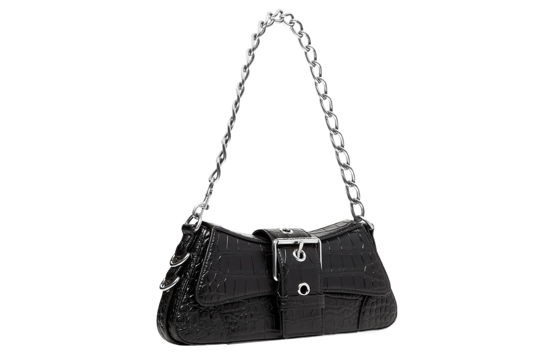 (WMNS) Balenciaga Lindsay Small Crocodile Embossed Shoulder Bag 'Black' 701141210C91000