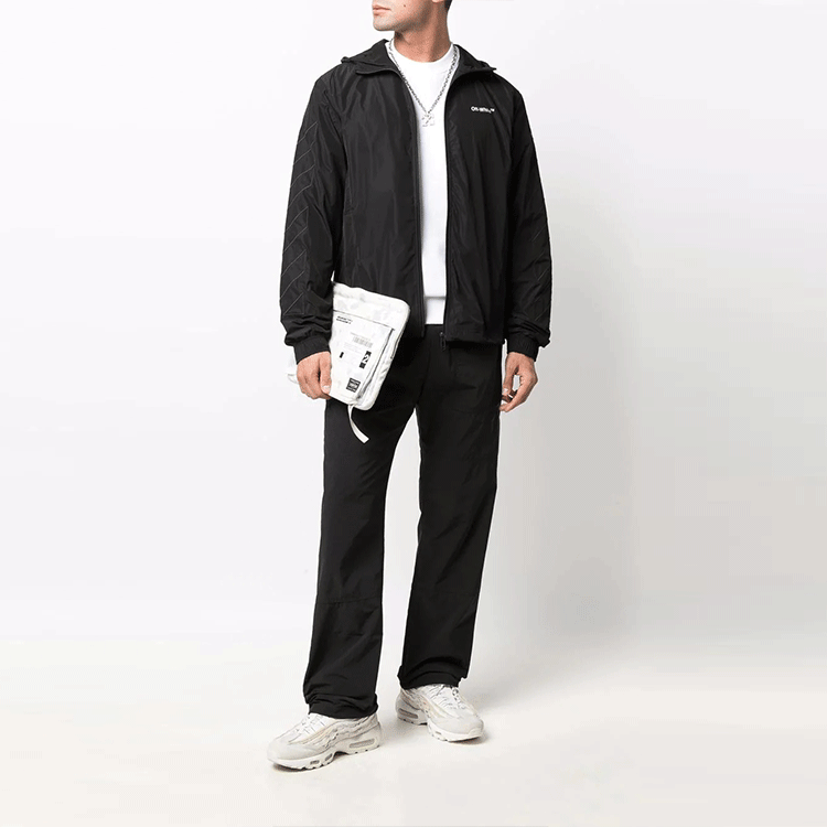 Off-White Sports Zipper Hooded Jacket Loose Fit Black OMBD039C99FAB0011010