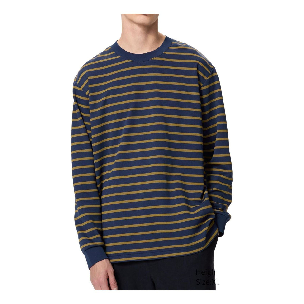 UNIQLO AIRism Cotton Striped Crew Neck T-Shirt Long Sleeve 'Navy' 477340-69
