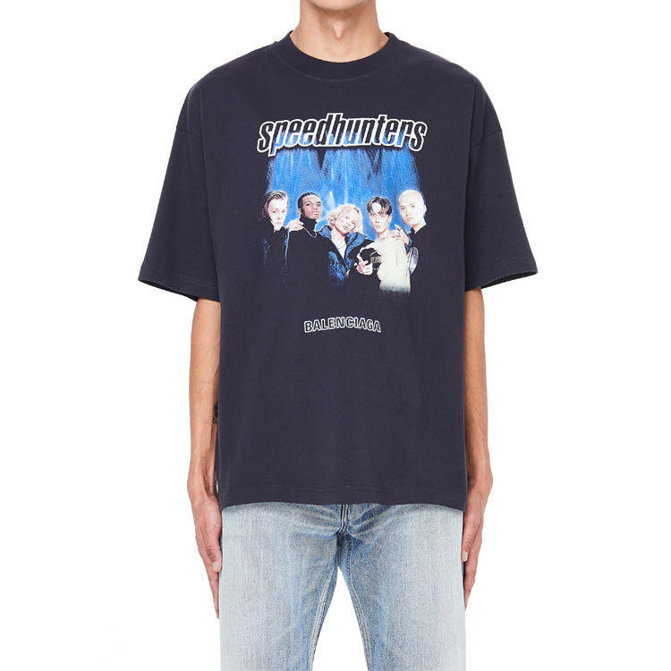 Men's Balenciaga Speed Hunters Black Blue Band Short Sleeve Gray 541875TCV381055