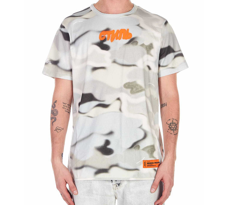 Men's HERON PRESTON Camouflage Printing Short Sleeve Gray White HMAA011S209140088819