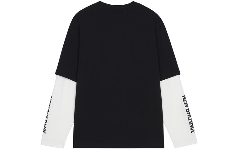 New Balance Contrast Color Stitching Knit Round Neck Long Sleeves Black T-Shirt AMT13370-BK