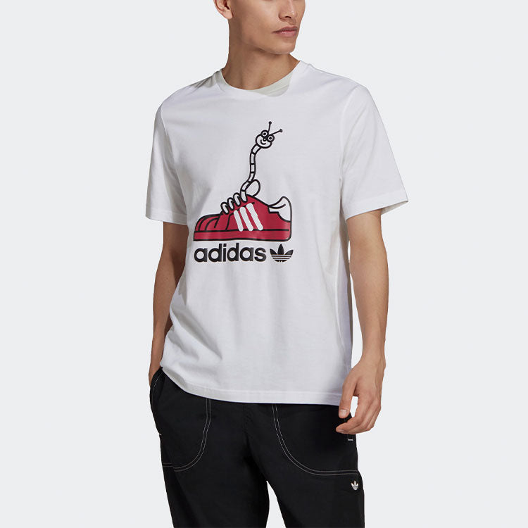adidas originals Worm Tee Funny Printing Sports Short Sleeve White GN2155