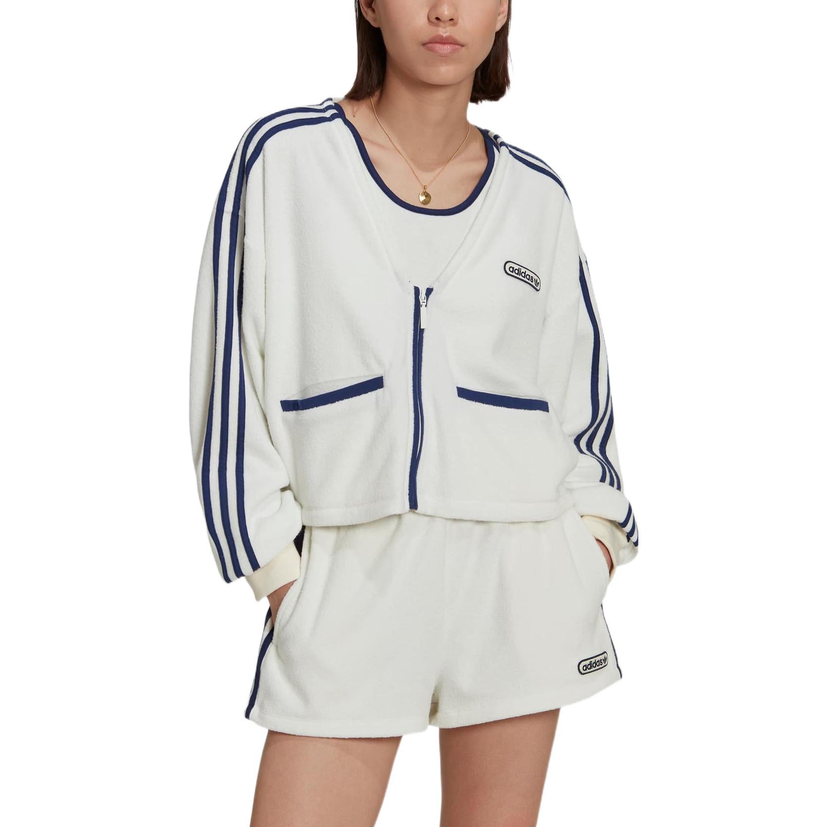 (WMNS) adidas Terry Fabric Cropped Sweatshirt Asia Sizing 'White Navy' HL6585