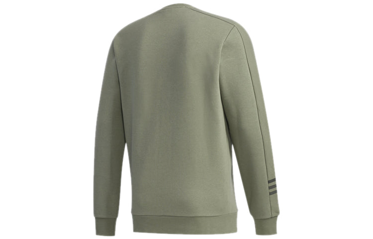 adidas neo logo Printing Sports Fleece Lined Stay Warm Round Neck Pullover Green GD5470
