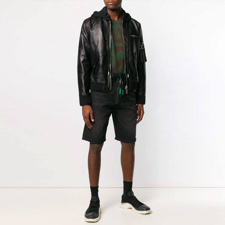 Men's Off-White Zipper Ordinary Version Black Shorts OMYC002R198120321088