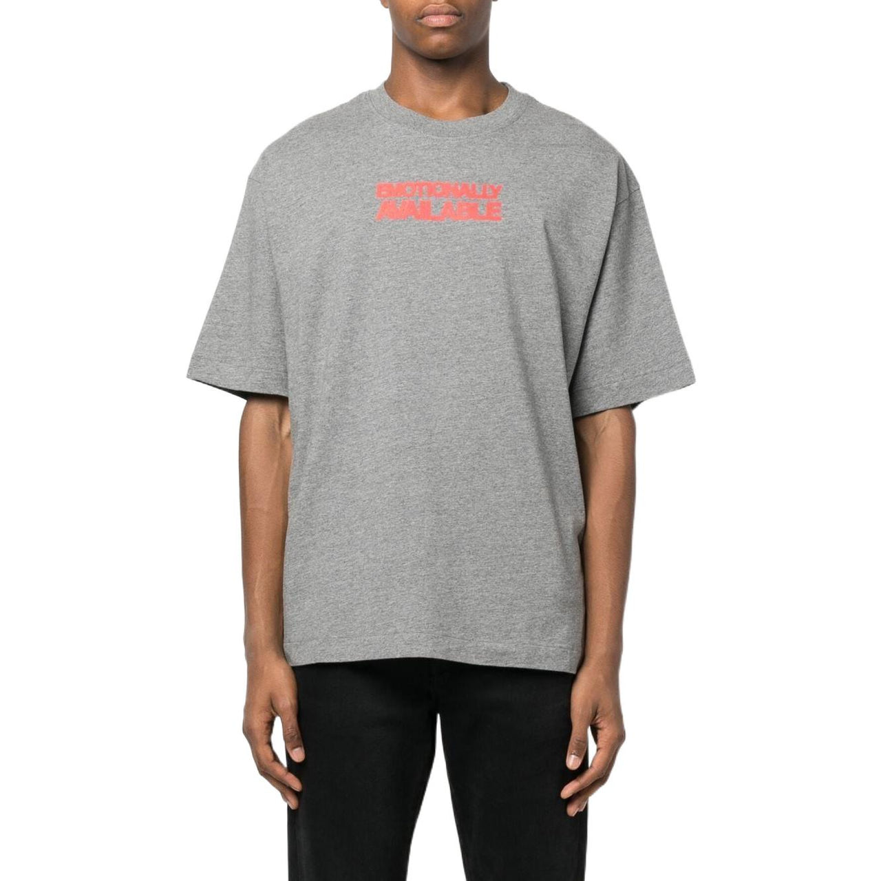Men's Off-White FW22 Slogan Printing Round Neck Short Sleeve Ordinary Version Gray T-Shirt OMAA120F22JER0060825