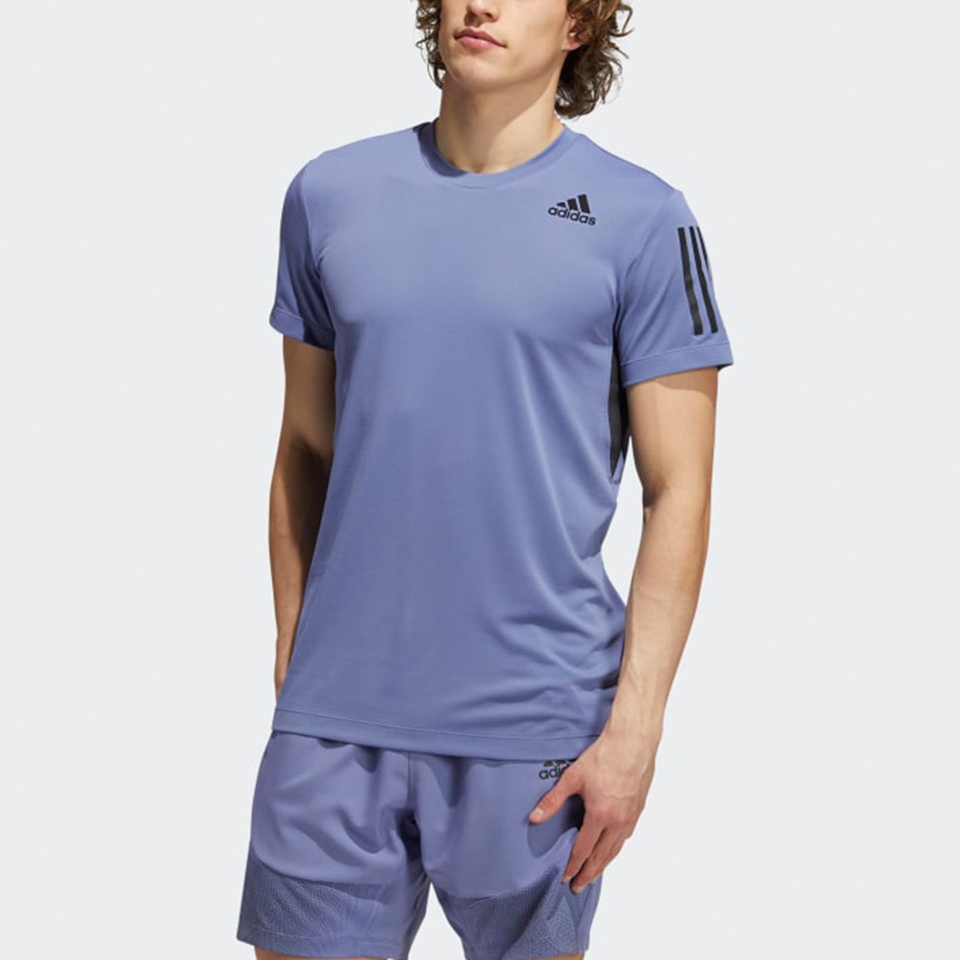 Men's adidas Heat.Rdy Training Sports Running Quick Dry Short Sleeve Light Purple T-Shirt GU0680