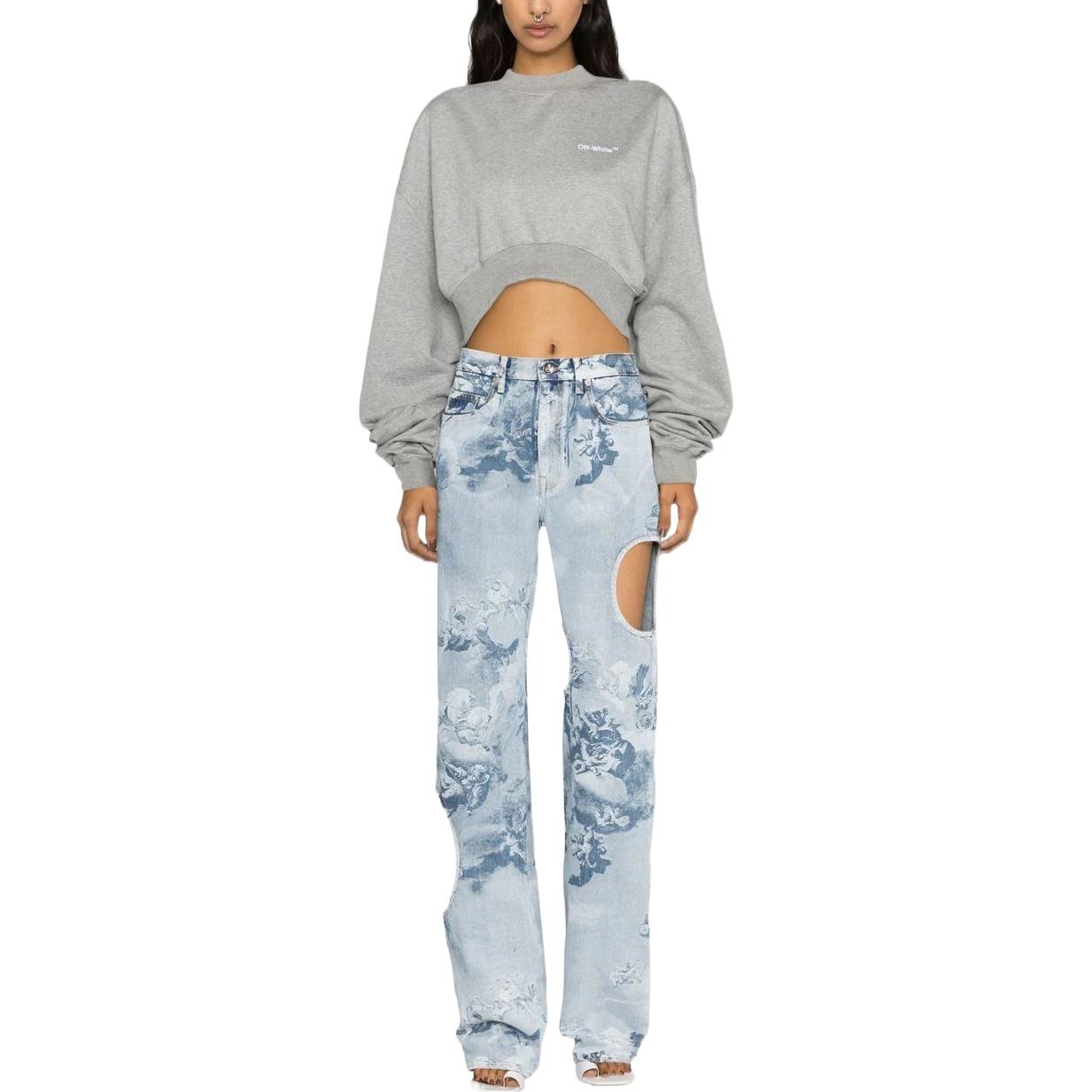 (WMNS) Off-White Oversized-sleeve Cropped Sweatshirt 'Grey' OWBA069C99JER0030801