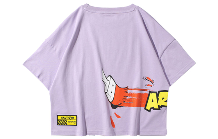 (WMNS) Li-Ning Donald Duck Printing Alphabet Short Sleeve Loose Purple AHSP056-2