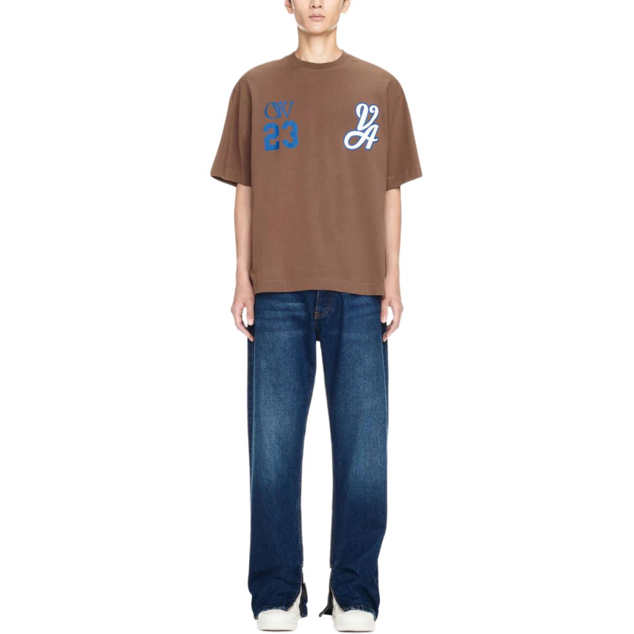 Off-White 23 Varsity Skate Cotton T-Shirt 'Brown White' OMAA120S24JER0112846