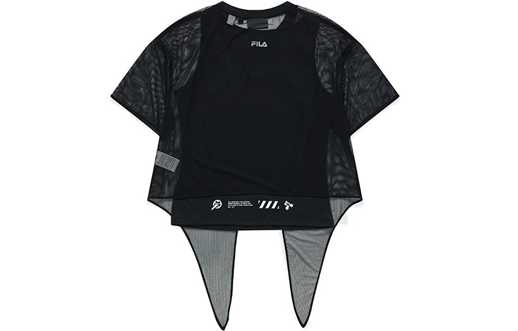 FILA FUSION Street Sport Alphabet Logo Short Sleeve Tops Black T11W133101A-BK