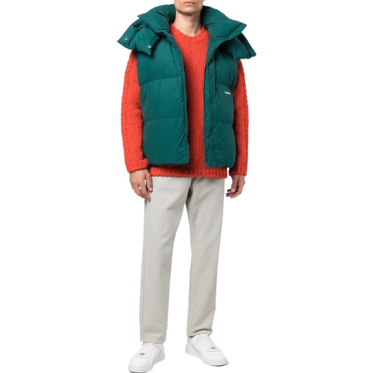 Men's Off-White FW22 Solid Color Round Neck Logo Embroidered Long Sleeves Wool Sweater Loose Fit Orange OMHE127F22KNI0012062