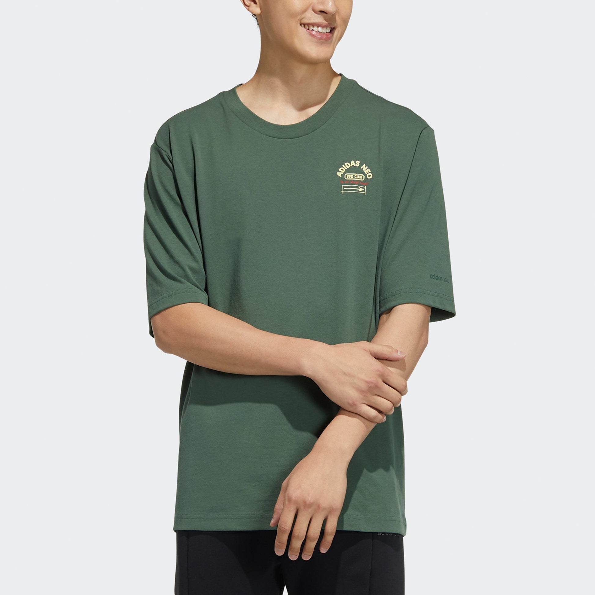 adidas neo M Bqfd Tee 2 Subject Printing Loose Sports Short Sleeve Green H62008