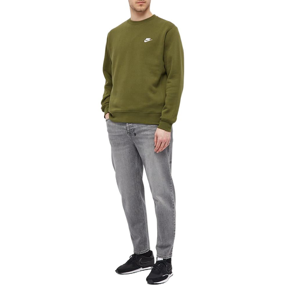 Nike Sportswear Club Solid Color Logo Embroidered Round Neck Long Sleeves Green BV2662-327