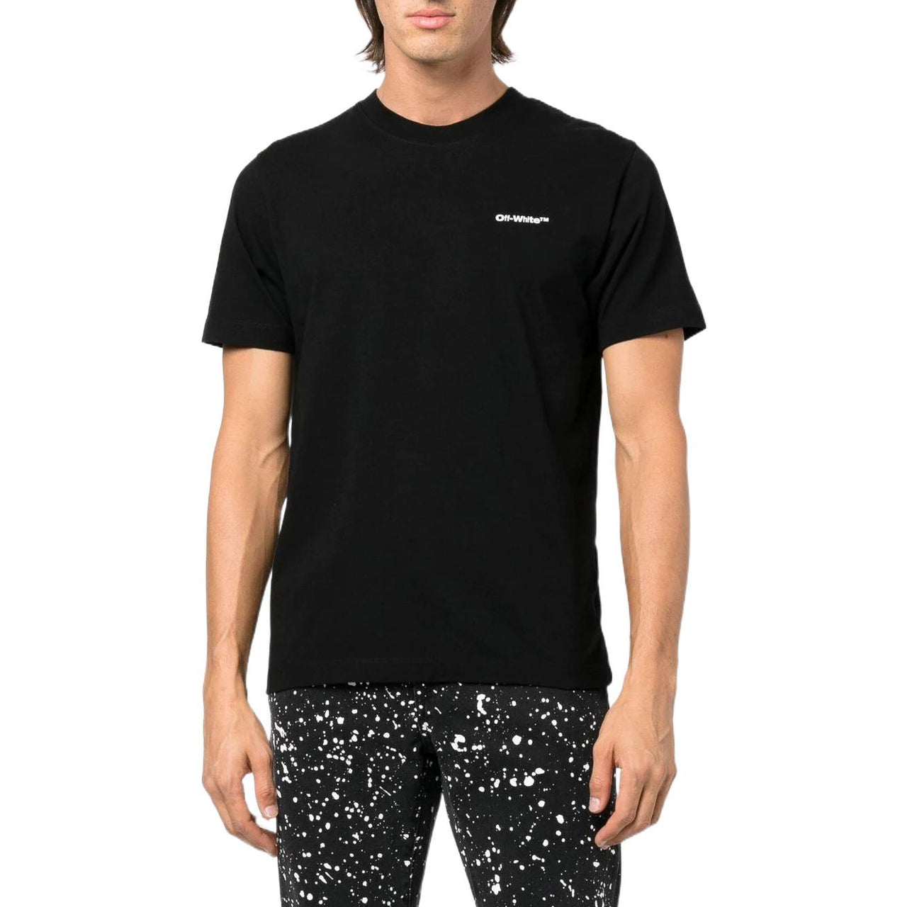 Men's Off-White FW22 Logo Stripe Round Neck Short Sleeve Black T-Shirt OMAA027F22JER016001