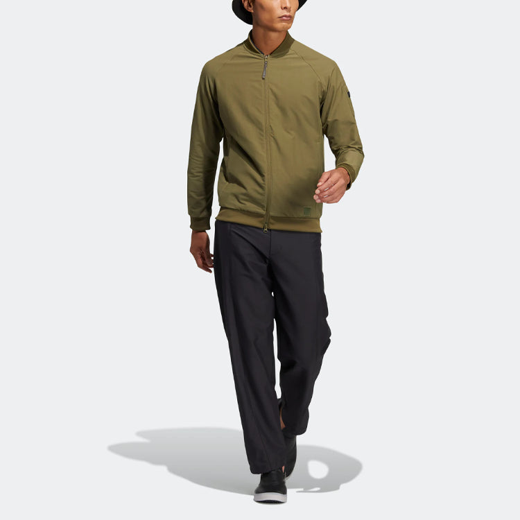 Men's adidas Gt Fz Ls Jk Golf Sports Solid Color Long Sleeves Zipper Jacket Dark Olive Green H64636