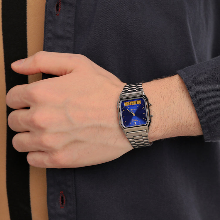 CASIO Quartz Stainless Steel Strap Waterproof Unisex Mens Blue Analog/Digital Combo AQ-230GG-2ADF