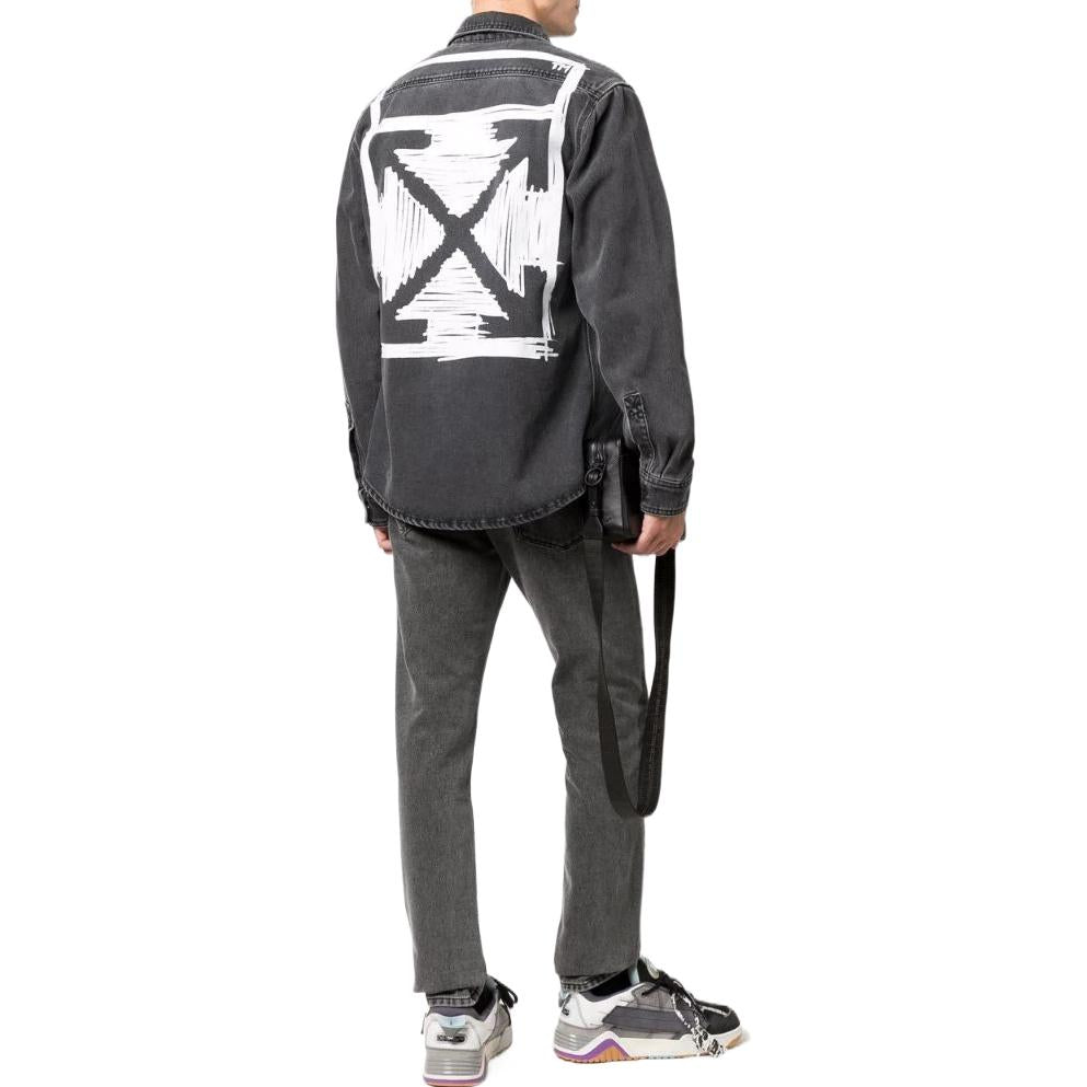 Men's Off-White SS22 Lapel Long Sleeves Denim Gray Shirt OMYD027F21DEN00206010601