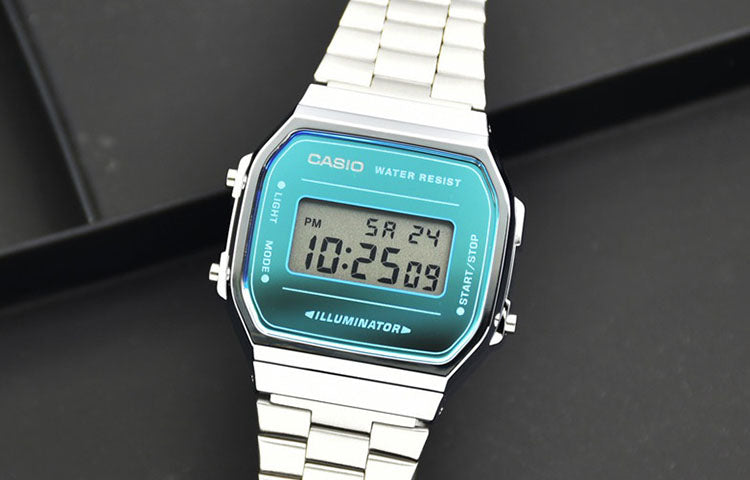 CASIO Classical Vintage Square Waterproof Blue/Green Unisex Mens BlueGreen Digital A168WEM-2