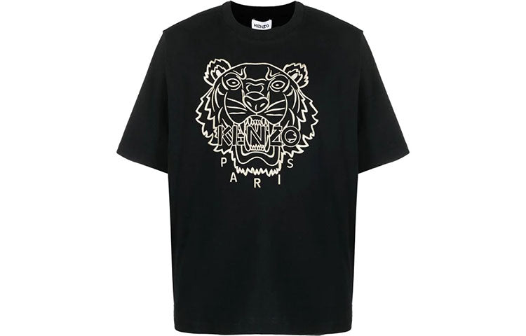 KENZO Tiger Head Embroidery Pattern Round Collar Male Black FB55TS0654SL-99