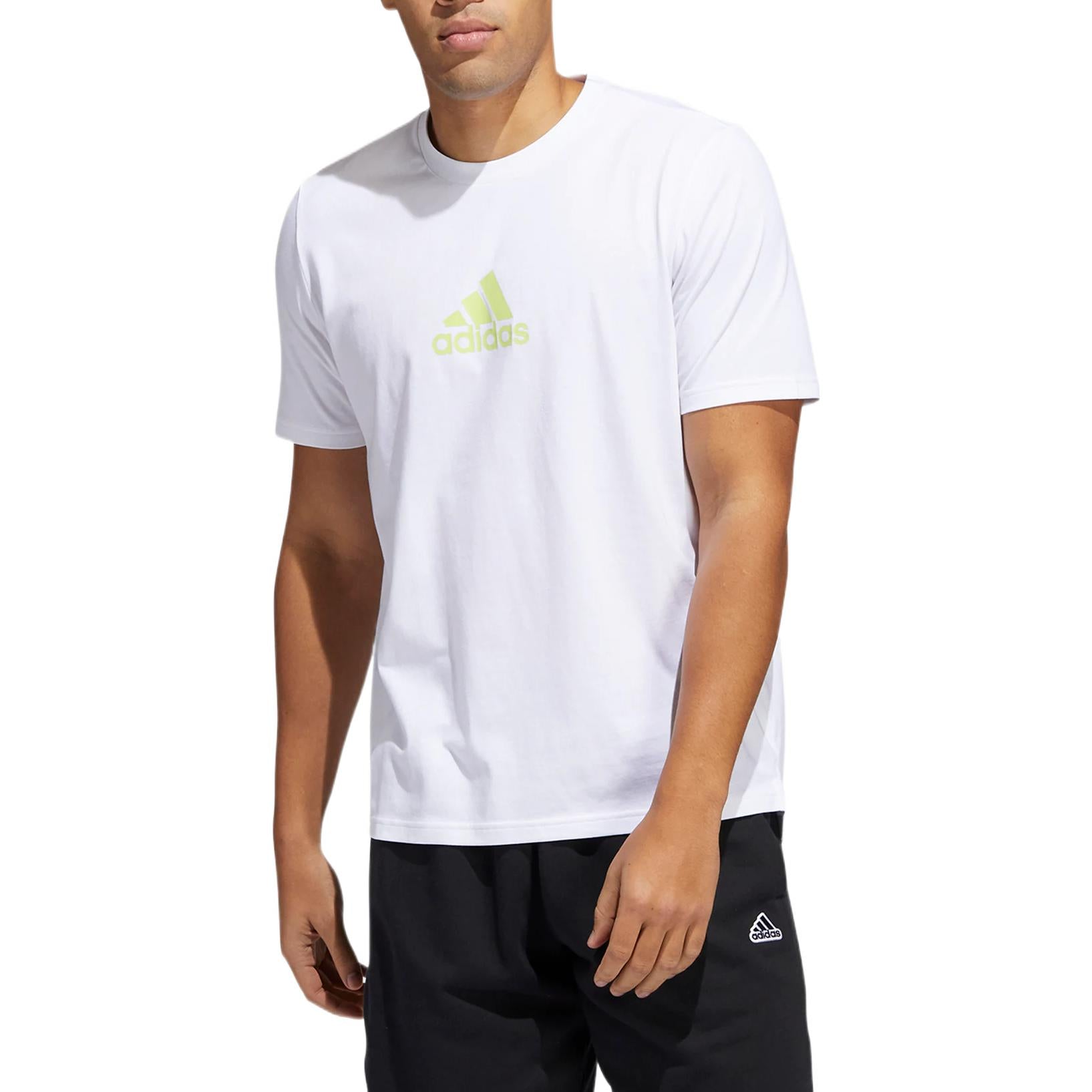 Men's adidas Casual Breathable Logo Solid Color Sports Short Sleeve White HE2314