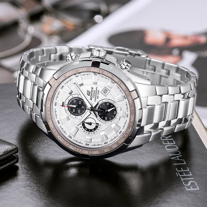 CASIO EDIFICE Stainless Steel Strap White Watch Dial Mens White Analog EF-539D-7A