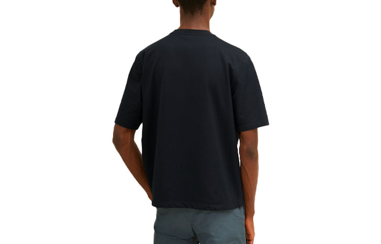 Men's HERMES SS21 Hello Mr Farrier Small Logo Round Neck Cotton Short Sleeve Ocean Blue H157830HA01