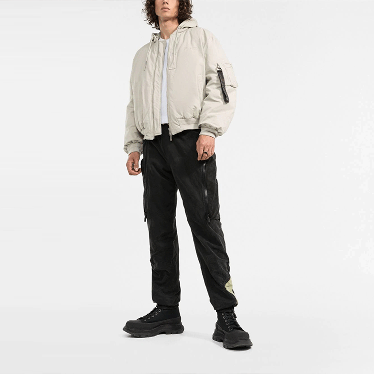Men's Off-White FW21 Detachable Hooded Zipper Jacket Loose Fit Light Brown OMEH037F21FAB0011700