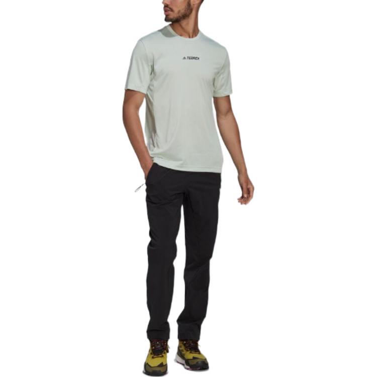 Men's adidas Solid Color Alphabet Printing Round Neck Pullover Short Sleeve Flax Green T-Shirt HI1619