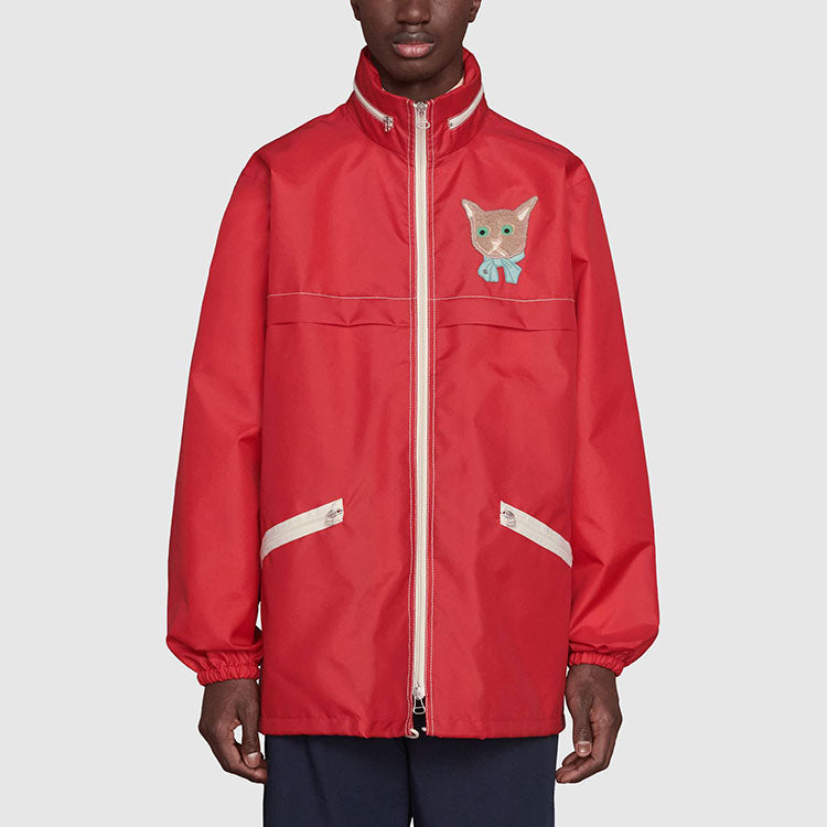 Men's Gucci FW21 Cat Zipper Stand Collar Canvas Jacket Red 654025-ZAGPU-6482