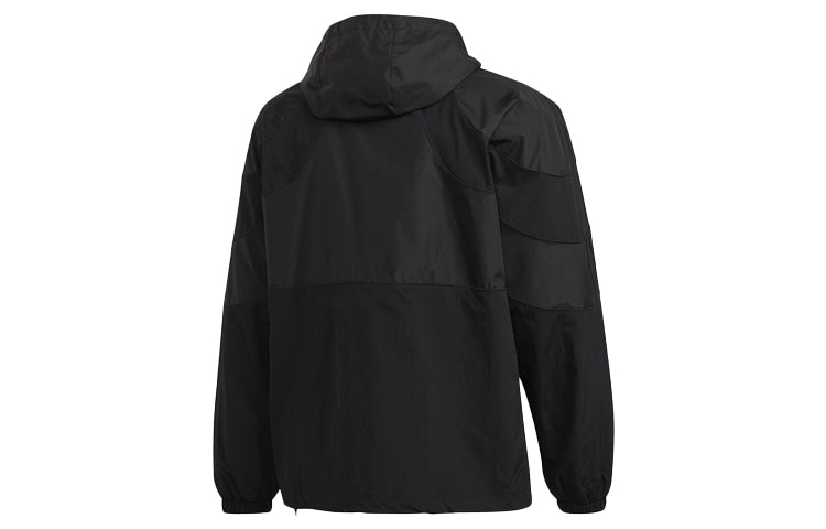 adidas originals Half Zipper hooded Windproof Casual Sports Jacket Black FM3868
