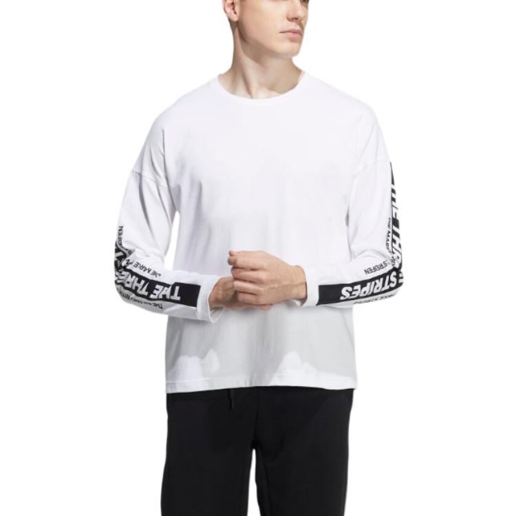 Men's adidas Alphabet Printing Round Neck Pullover Long Sleeves Japanese Version White T-Shirt HD0055