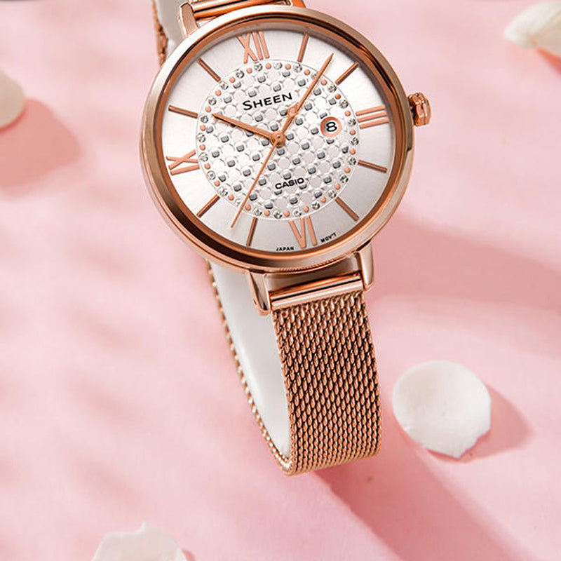 CASIO Waterproof SHEEN Quartz Sapphire Crystal Rose Gold Analog SHE-4059PGM-7AU