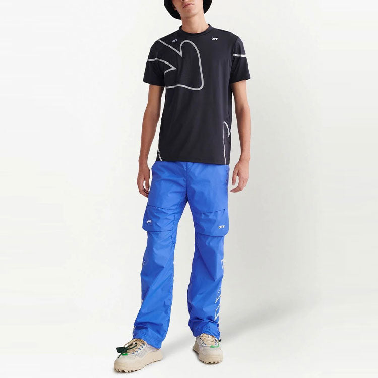 Men's Off-White FW22 Logo Arrow Pattern Printing Short Sleeve Slim Fit Black T-Shirt OMVA030S22FAB0011001