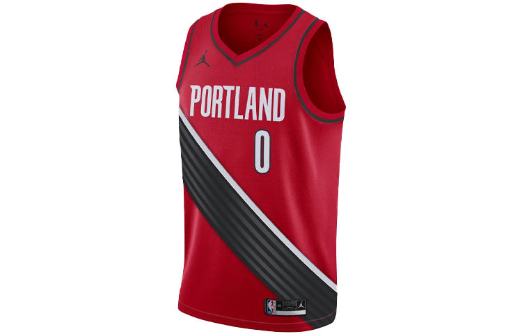 Men's Air Jordan NBA Sports Basketball SW Fan Edition 20 Season Portland Trail Blazers . Lillard No. 0 Red Jersey CV9492-657