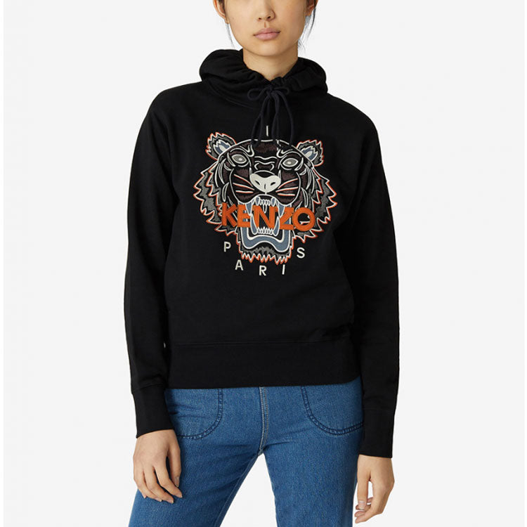 (WMNS) KENZO Tiger Head Embroidered Cotton Hoodie Black FA62SW8714XA-99B
