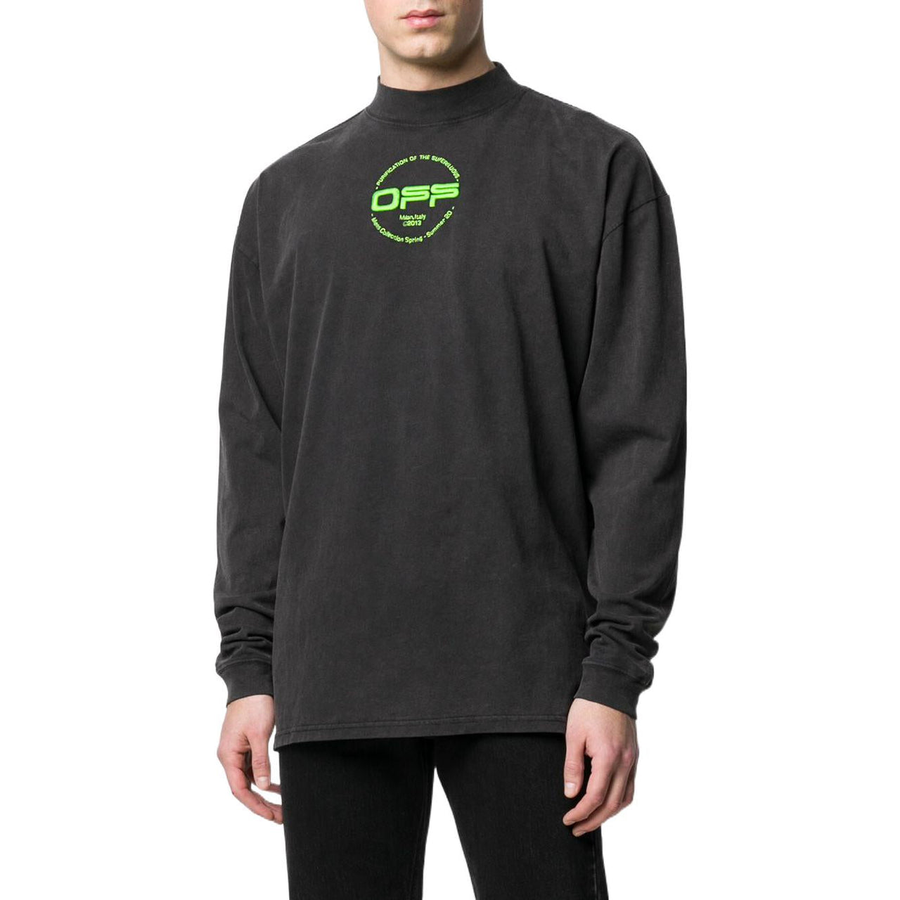 Men's Off-White Alphabet Printing Half Turtleneck Autumn Black OMAB032R201850131088