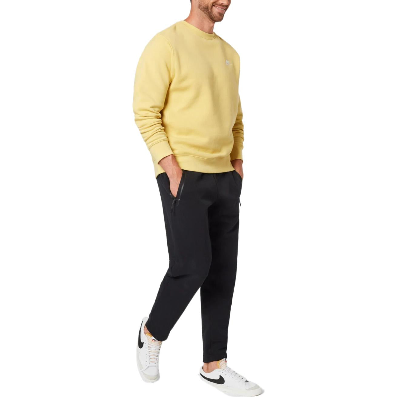 Nike Sportswear Club Solid Color Logo Embroidered Round Neck Long Sleeves Yellow BV2662-700