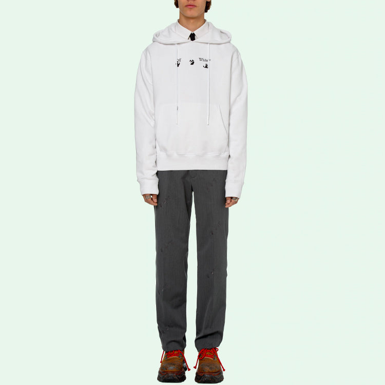 Off-White SS21 Printing Logo hooded Long Sleeves White OMBB034R21FLE0060155