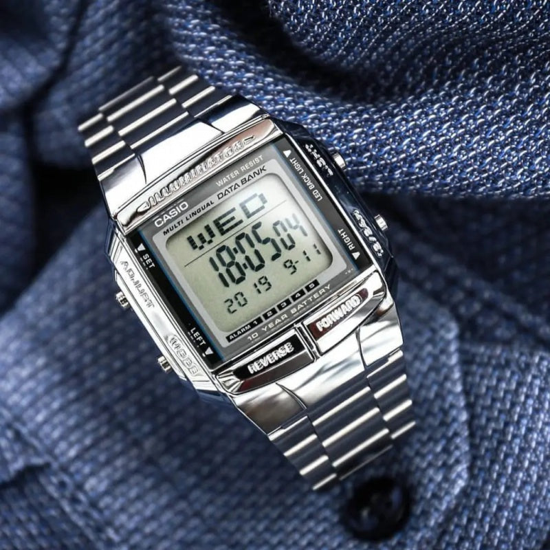 CASIO Men' s Data Bank Dial Stainless Steel Band Quartz Waterproof Mens Silver Digital DB-360-1A