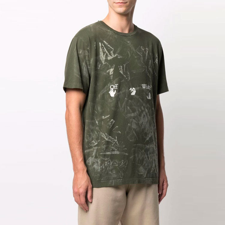 Men's Off-White SS21 Logo Short Sleeve Green T-Shirt OMAA027S21JER0015701