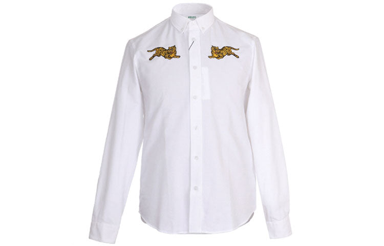 Men's KENZO Embroidered Pattern Long Sleeves Shirt White F955CH4021LD-01