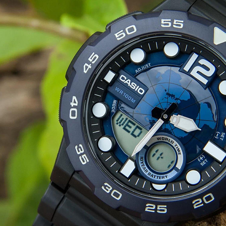 Casio Waterproof Analog-Digital Watch 'Black Blue' AEQ-100W-2A