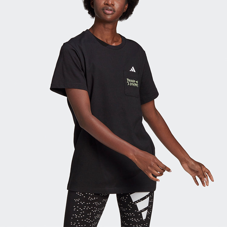 (WMNS) adidas Logo Pocket T-Shirts 'Black' GJ6533