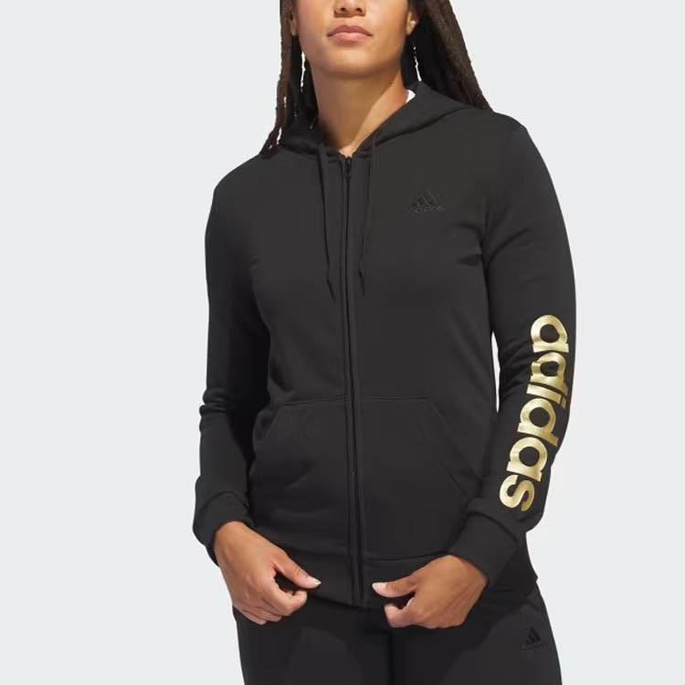 (WMNS) adidas Logo Hooded Jacket 'Black Gold' H07761
