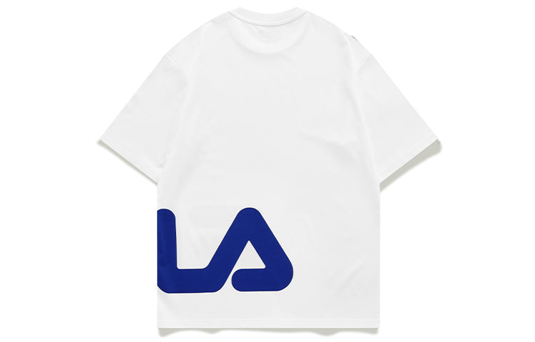 Men's FILA FUSION Contrasting Colors Logo Printing Loose Knit Sports Short Sleeve White T11M122114F-WT