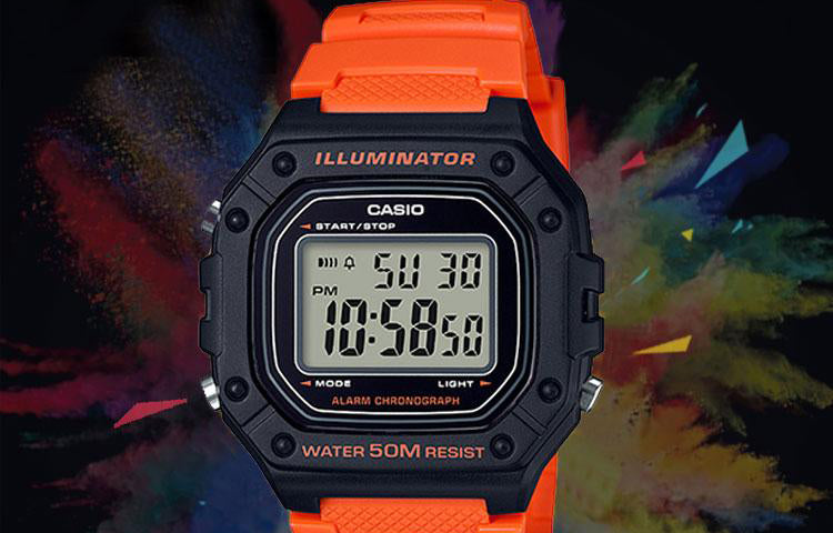 CASIO G Shock Quartz Sports Waterproof Mens OrangeBlack Digital W-218H-4B2