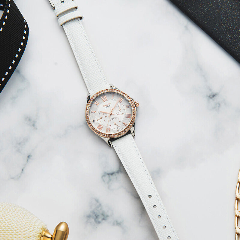 CASIO Waterproof SHEEN Quartz White Analog SHE-3515PGL-7AUPR