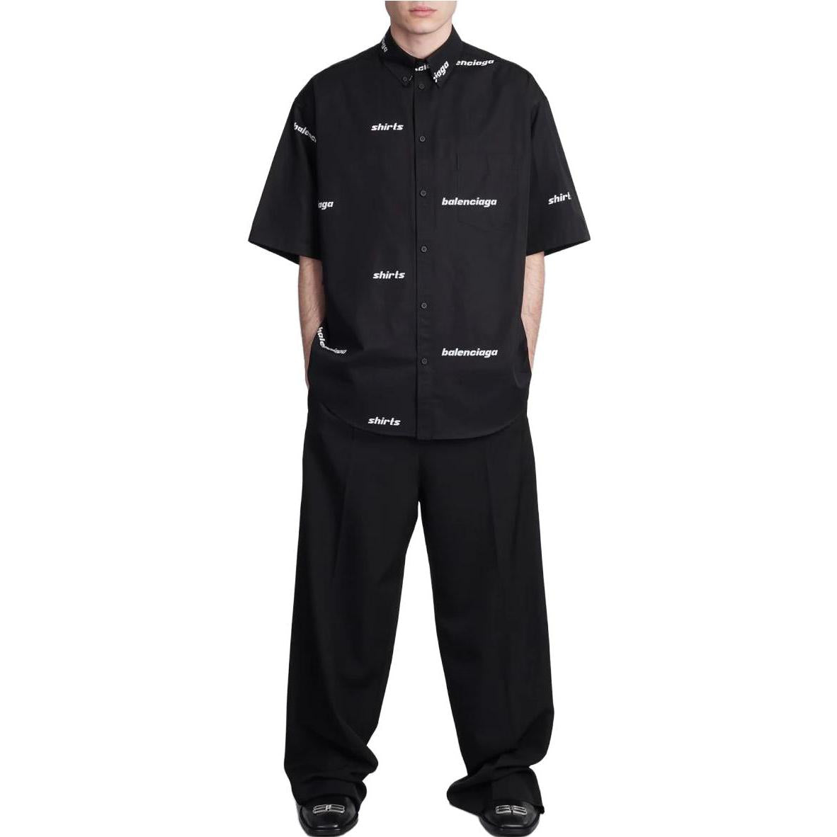 Balenciaga All Over Logo Short Sleeve Shirt 'Black White' 681702TOL651070